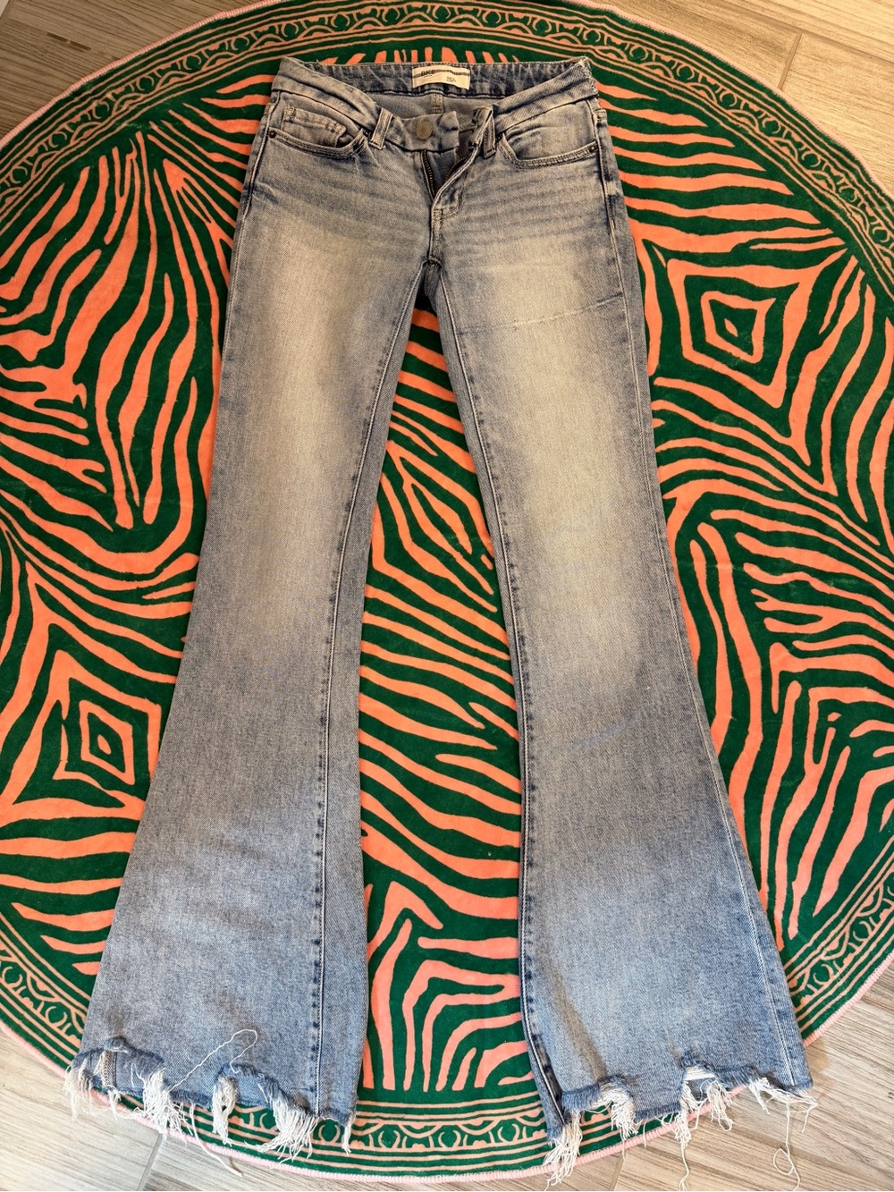 BKE Light Blue Flare Jeans with Distressed Raw Hem